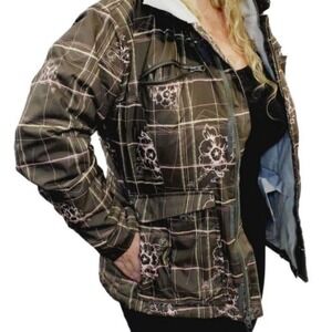 Turbine Girls Plaid Floral Ski Snowboard Jacket Brown Pink Size Large